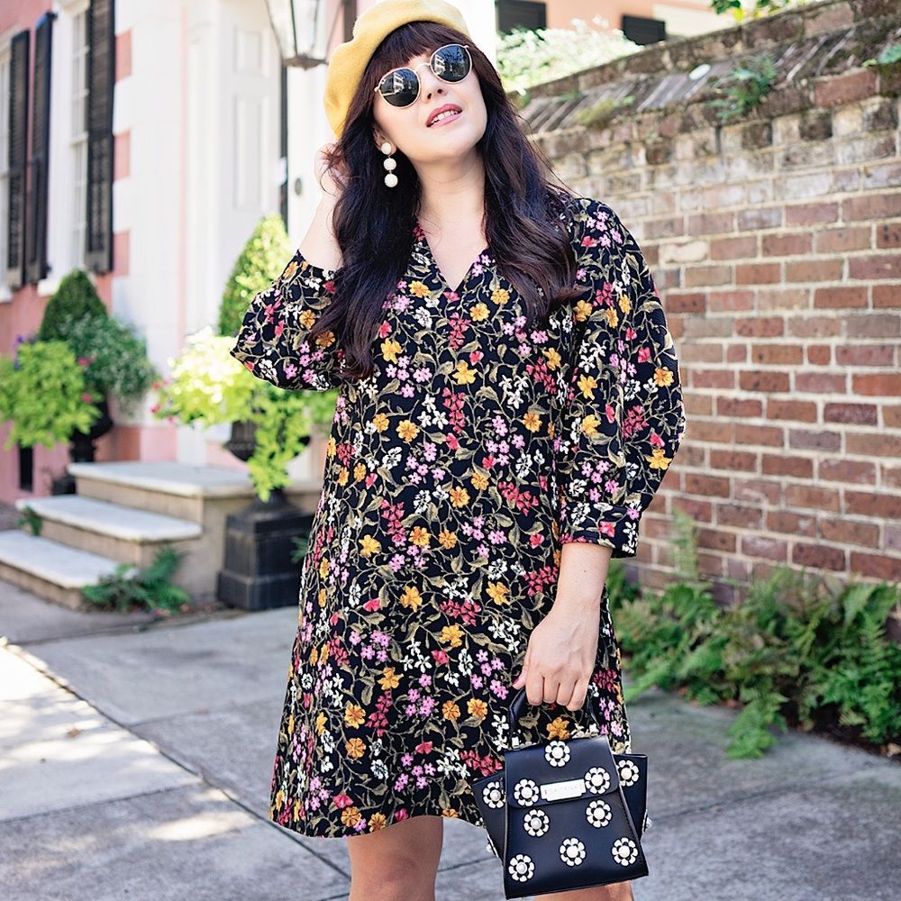 Zara Dress Black Floral Balloon Sleeve Pockets Dress Size L • BLOGGER FAVORITE